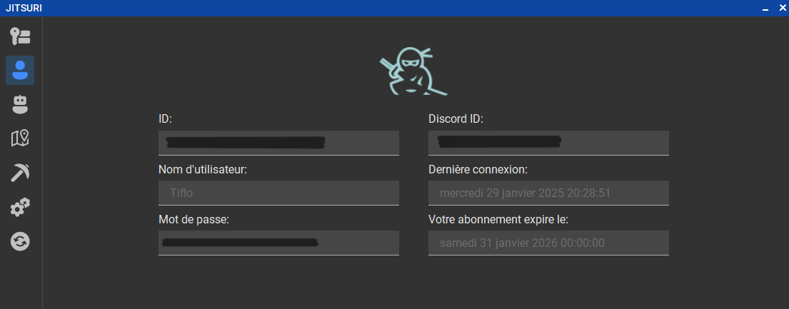 L'interface une fois connecté